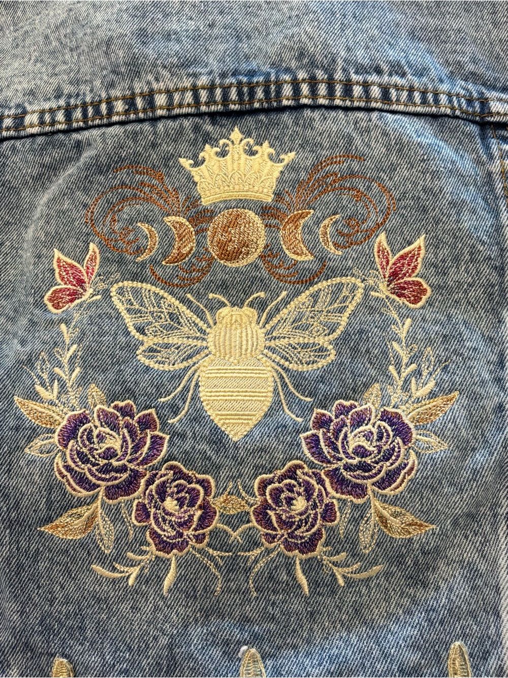 OOAK Queen Bee Embroidered and Embellished Denim Jacket